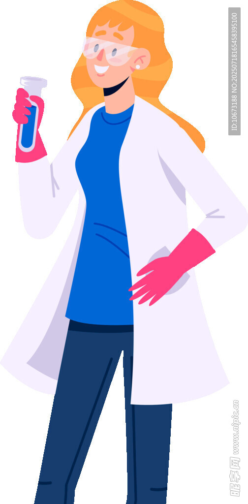 女科学家手持试管做研究