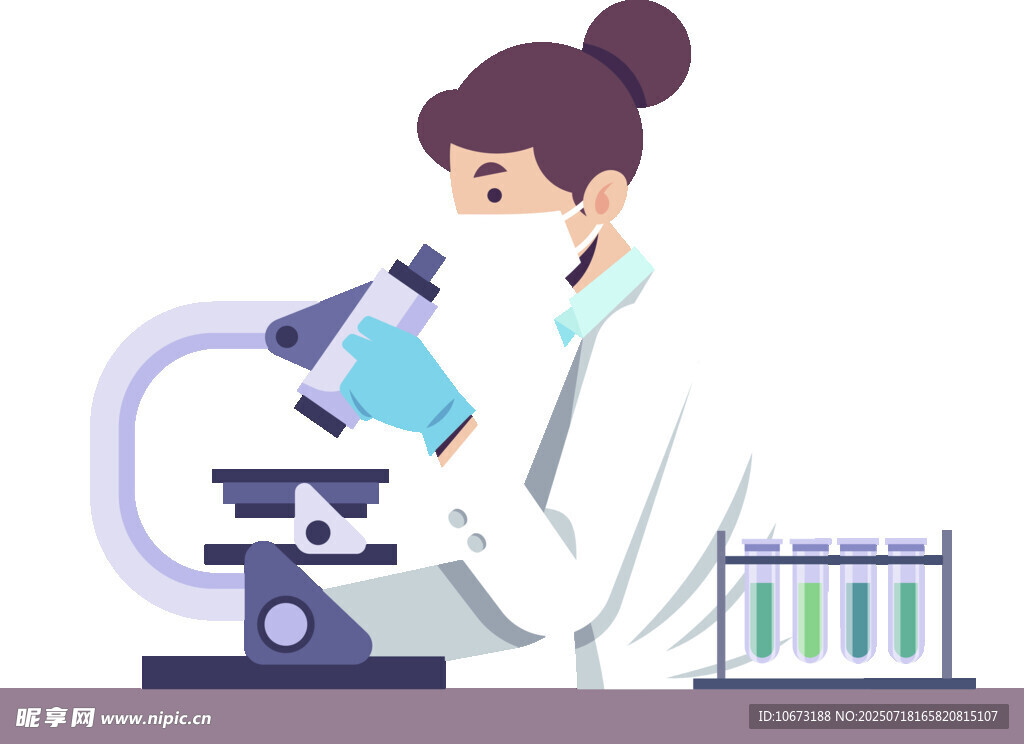 女科学家专注使用显微镜