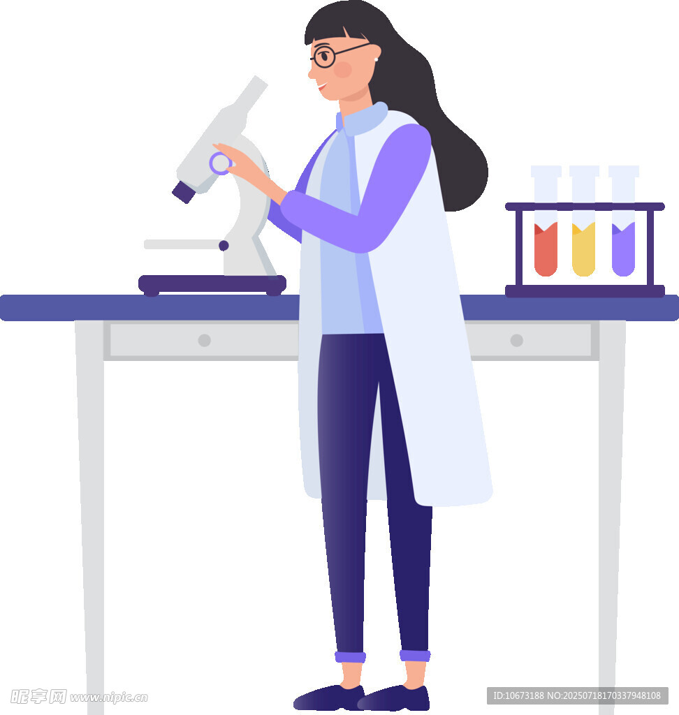 女科学家专注使用显微镜