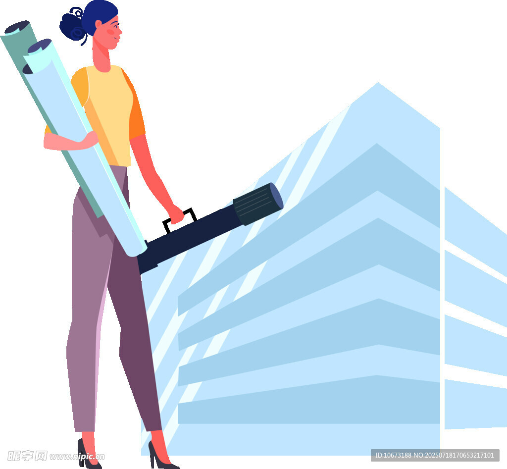 职场女性手持图纸与工具