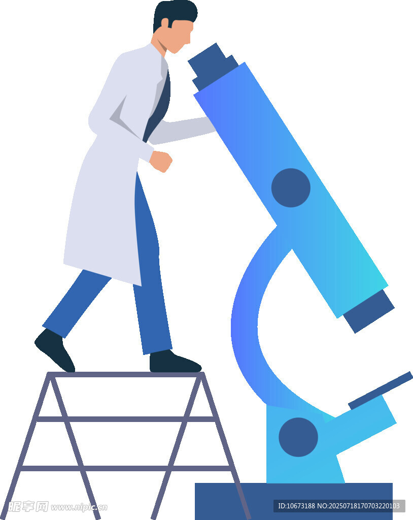 科学家登高使用显微镜