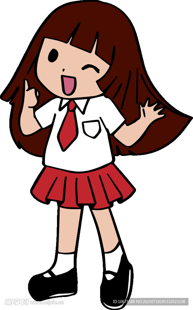 穿校服的可爱卡通女孩