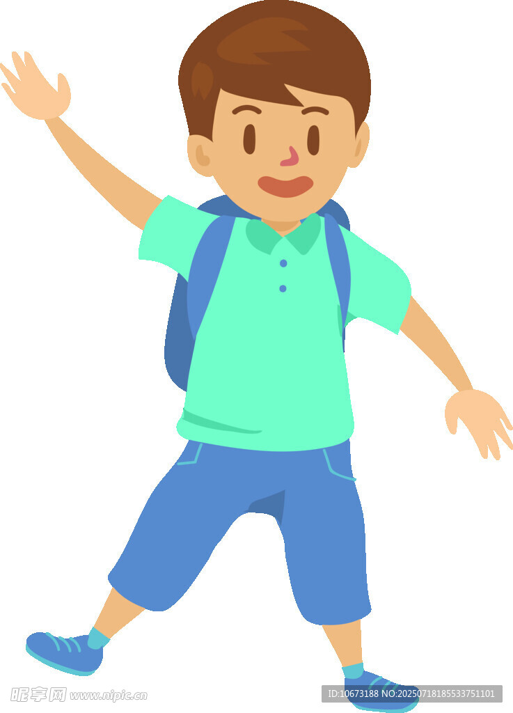 背着书包的快乐小男孩