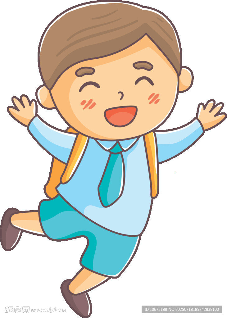 快乐上学的小男孩