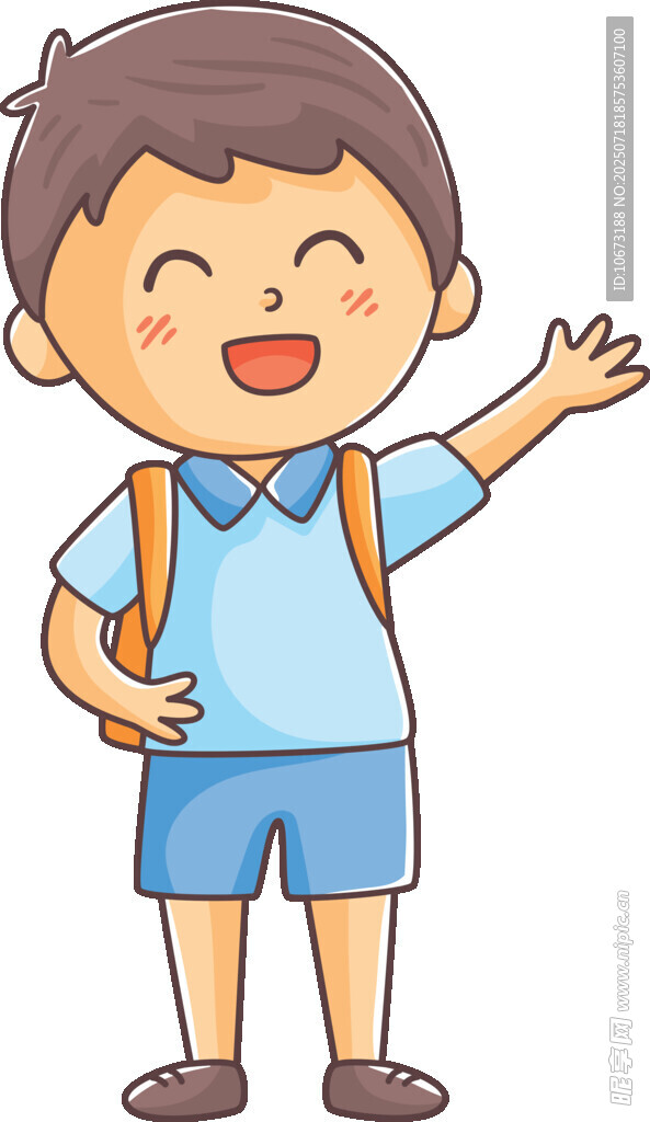 开心上学的小男孩