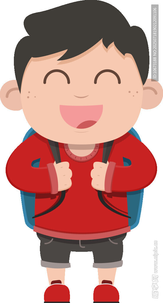 背着书包的开心小男孩