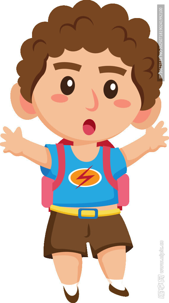 惊讶小男孩背着书包