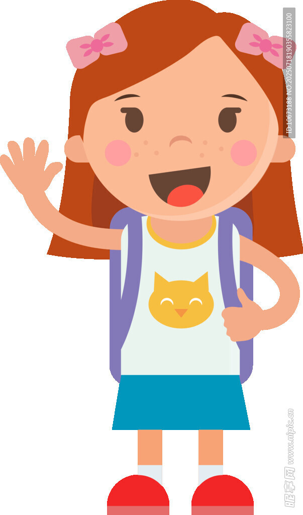 背着书包挥手的可爱女孩