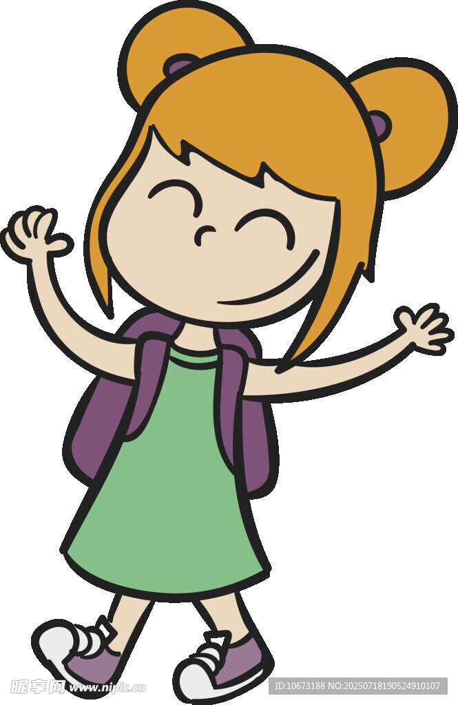 快乐上学的双马尾小女孩