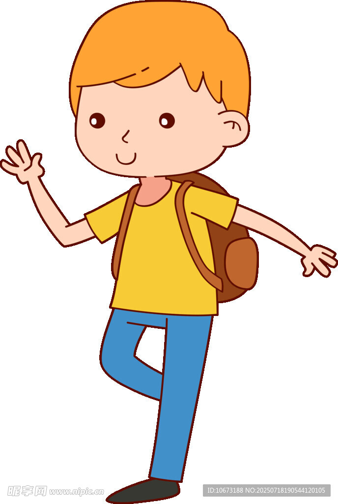 背着书包上学的小男孩