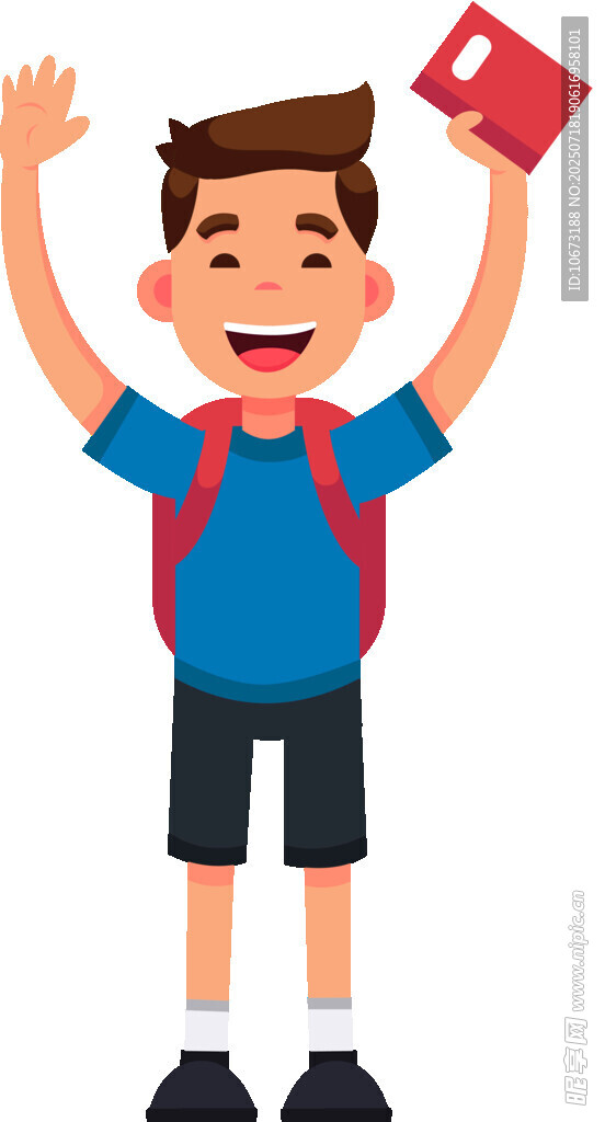 开心上学的小男孩