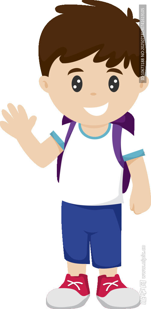 挥手的上学小男孩