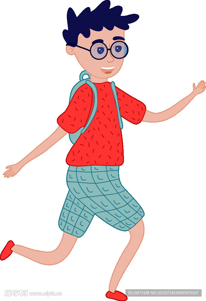 背着书包奔跑的小男孩