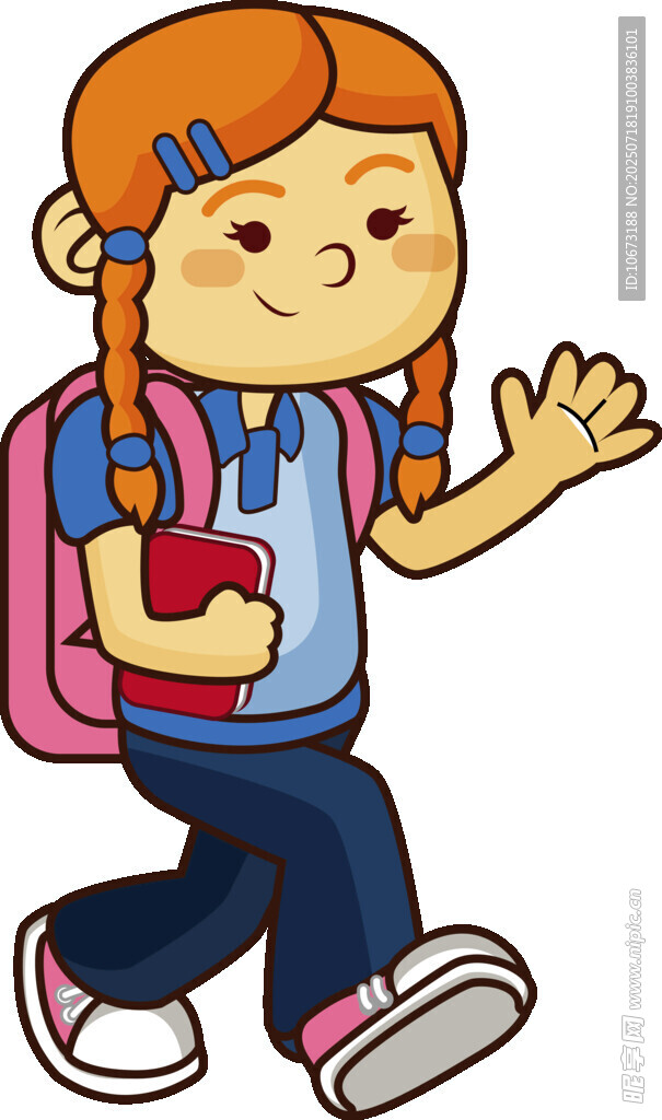 背着书包上学的小女孩