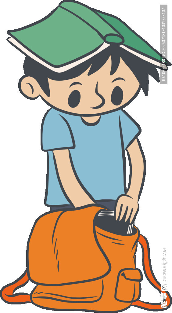 男孩整理书包准备上学