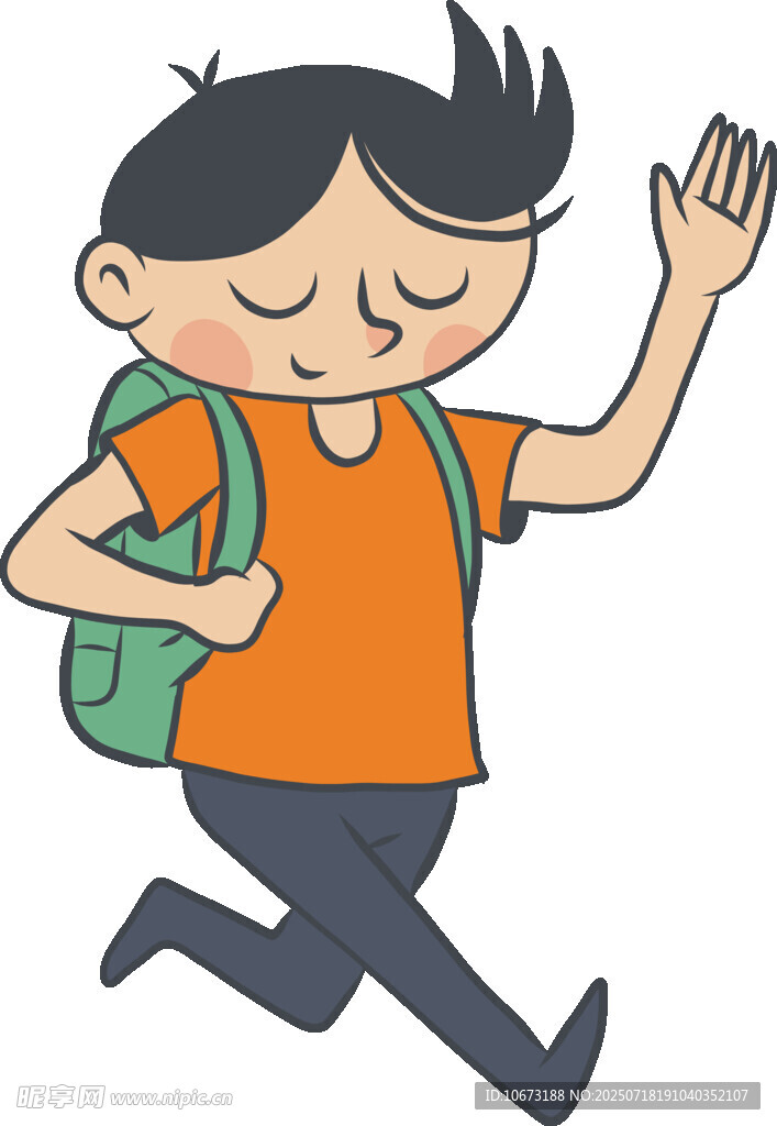 背着书包奔跑的快乐男孩