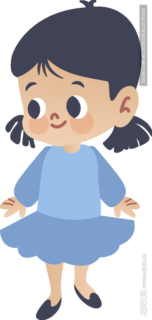 穿蓝裙的可爱扎辫小女孩