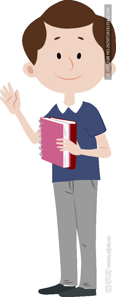 手持书本的男孩打招呼