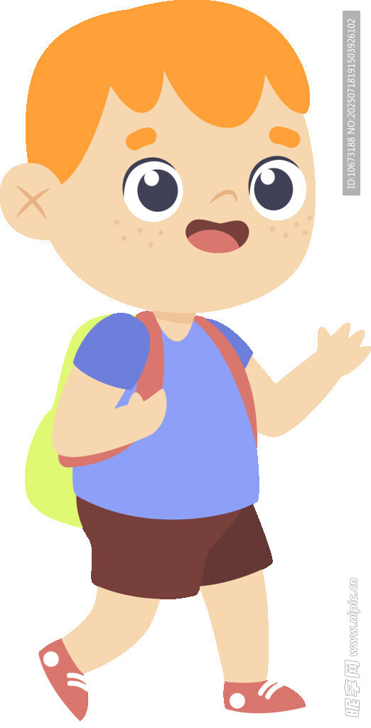 背着书包的快乐小男孩