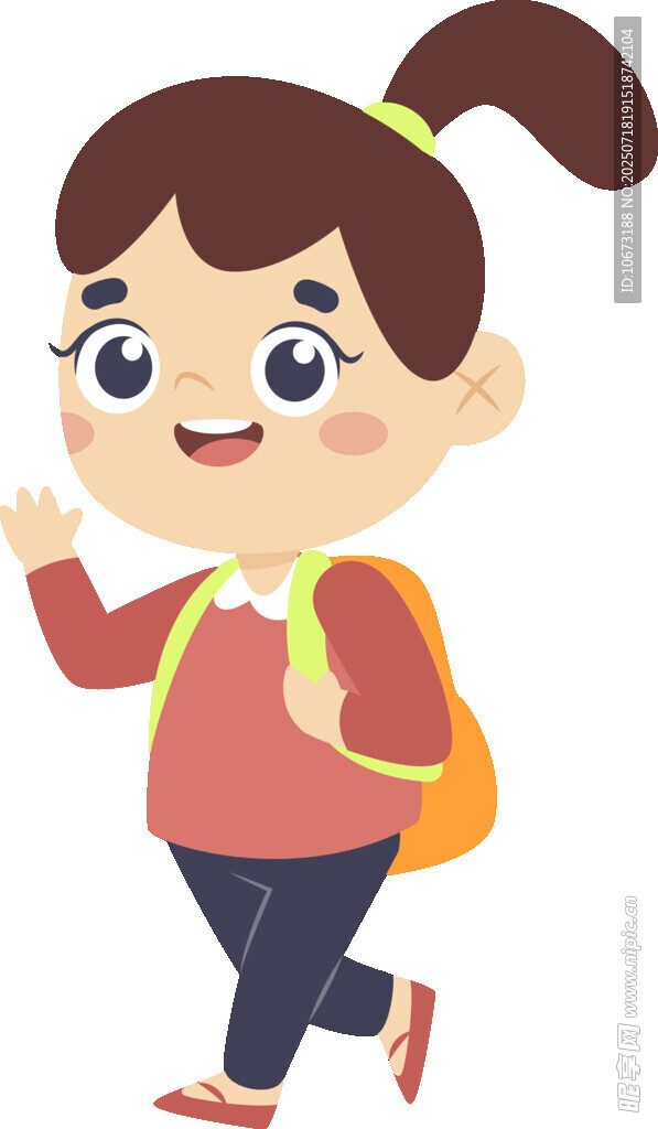背着书包的欢快小女孩