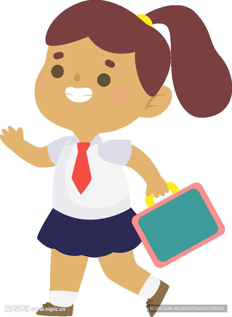背着书包上学的快乐女孩