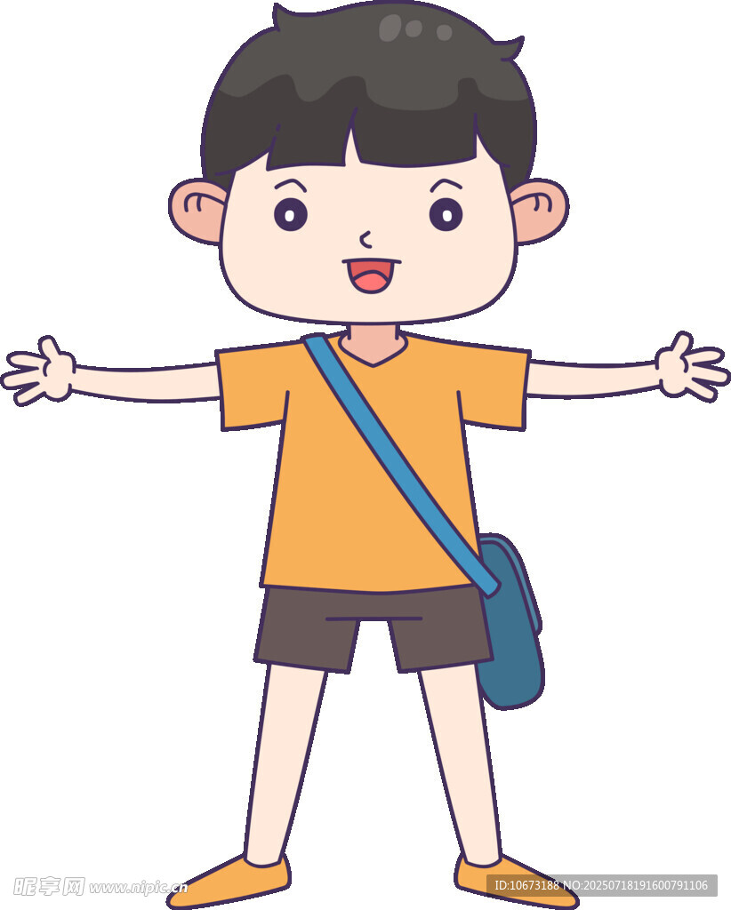背着包的开心小男孩