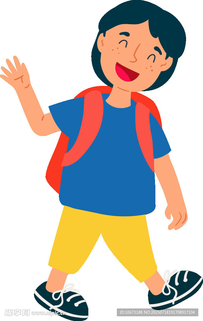 背着书包上学的快乐小孩