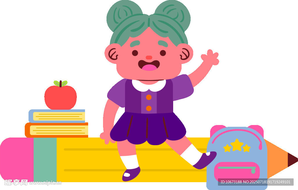 坐在书本上的可爱小女孩
