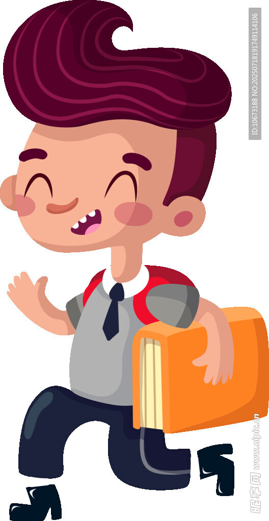 快乐男孩背着书包去上学