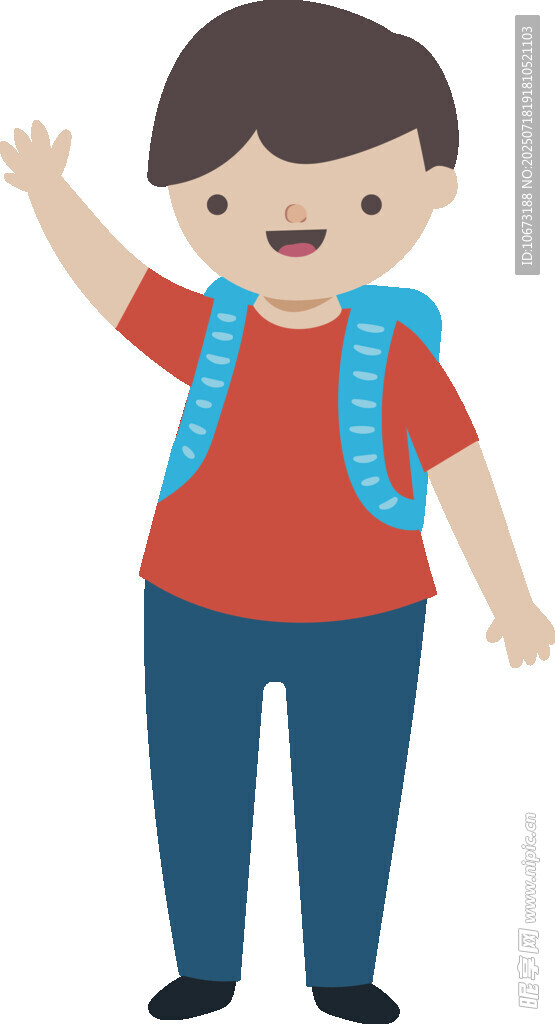 背着书包挥手的小男孩