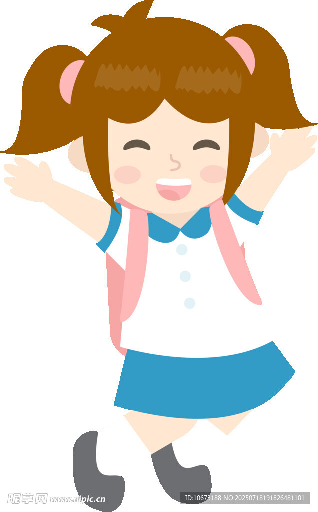 开心跳跃的校服小女孩