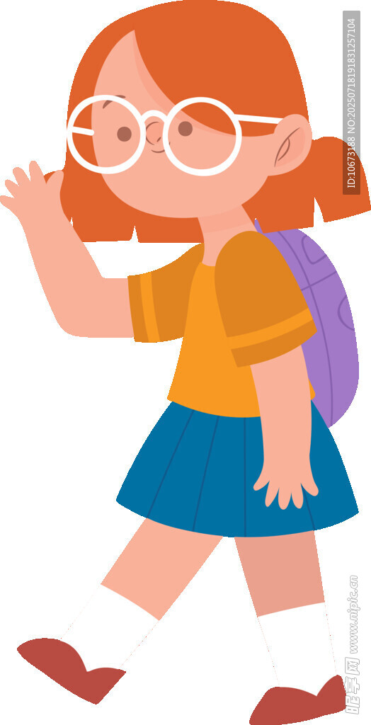 背着书包上学的小女孩