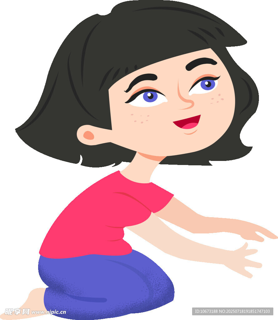 跪地伸手的可爱小女孩