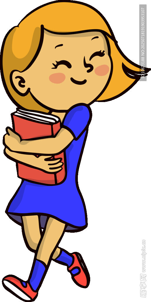 抱着书本的快乐小女孩