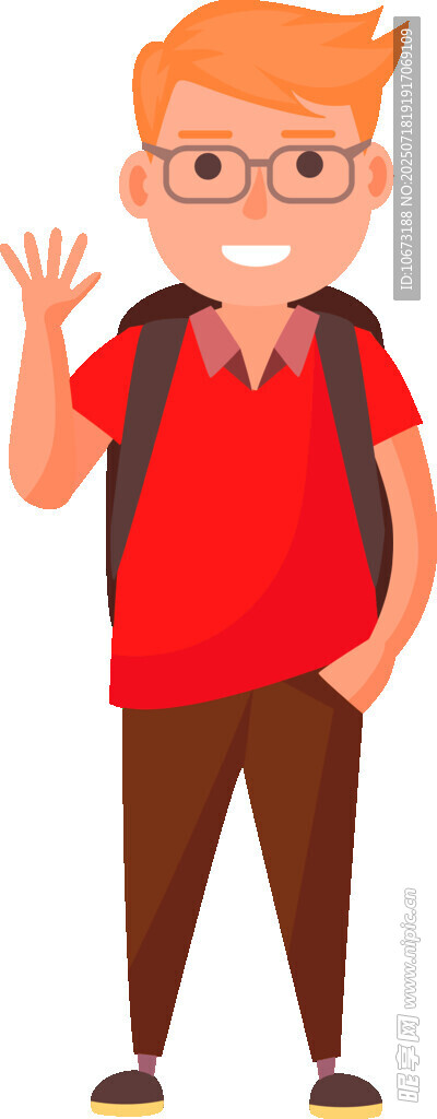背着书包挥手的快乐男孩