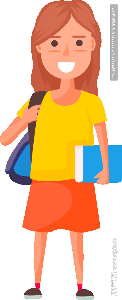 背着书包的快乐上学女孩