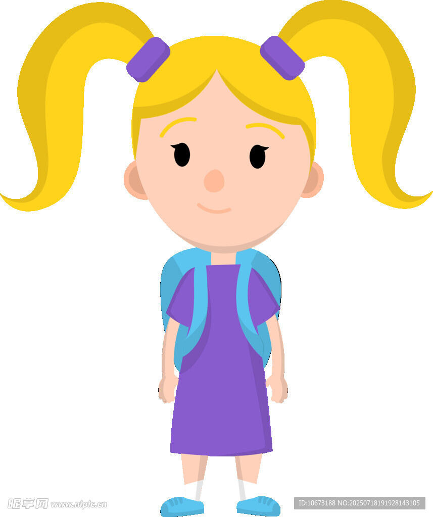 扎双马尾的上学小女孩