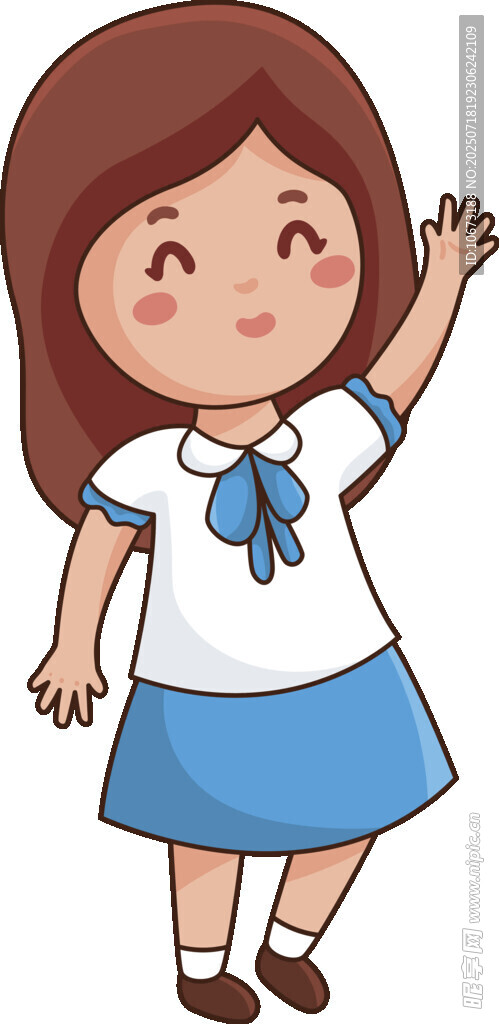 挥手的可爱校服女孩