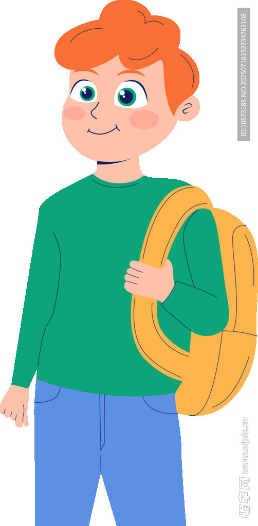 背着书包的红发小男孩