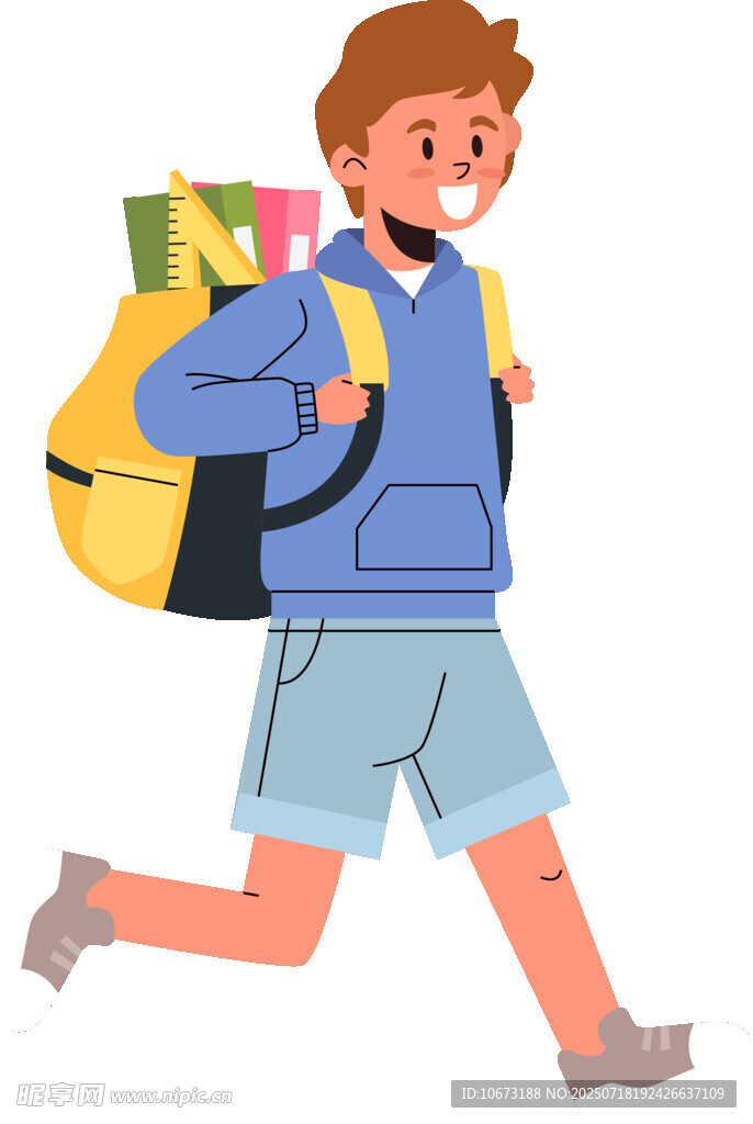 背着书包奔跑的少年