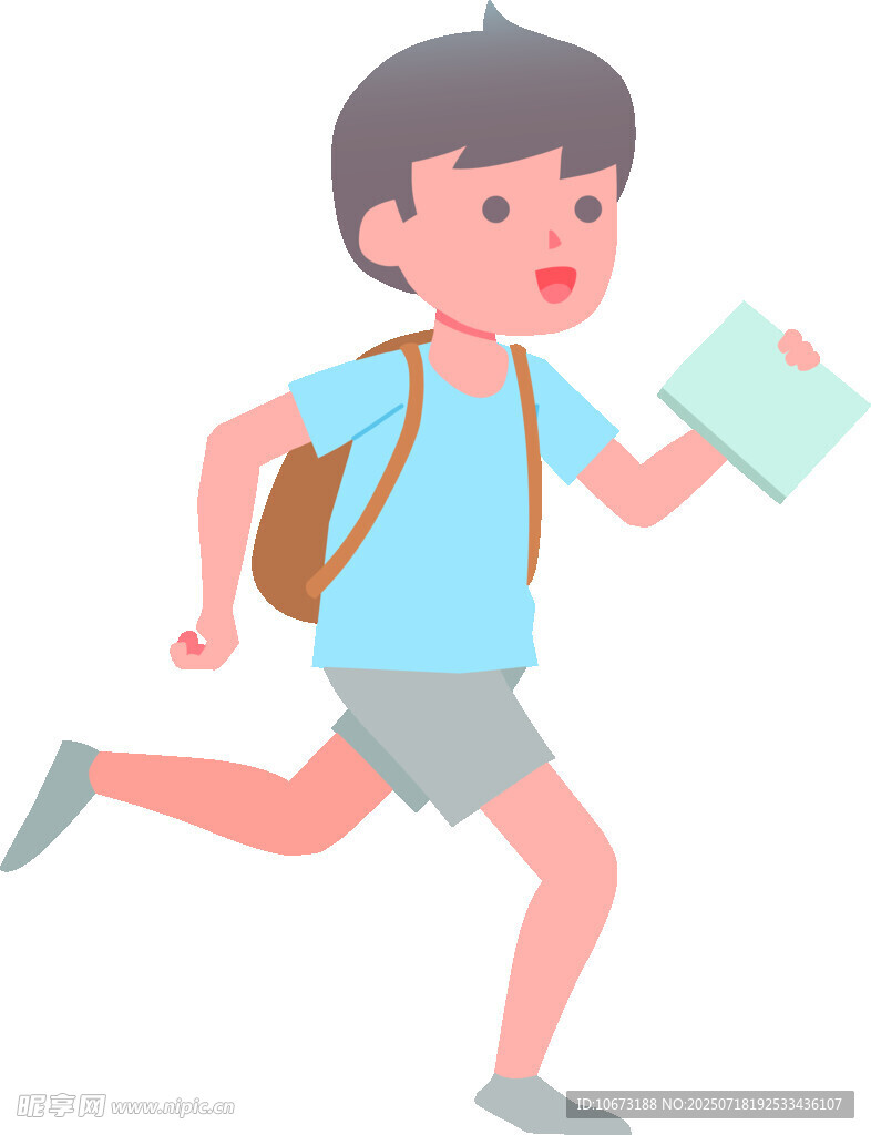 男孩匆忙上学