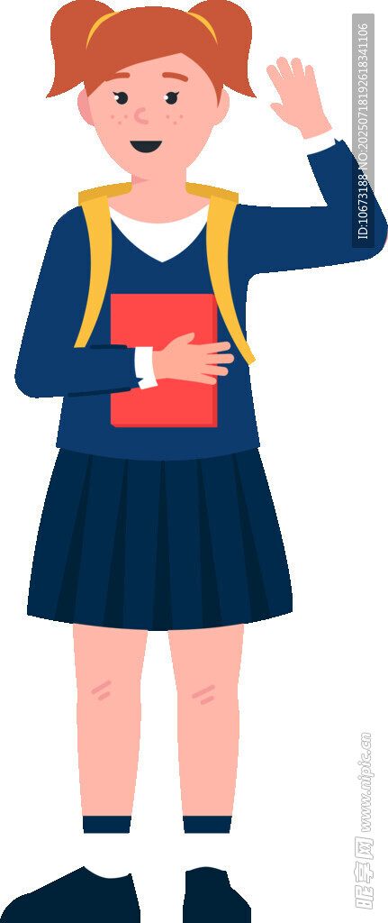 背着书包的快乐上学女孩