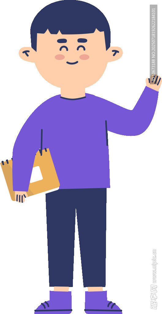 男孩手持书本与文具