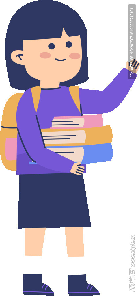 背着书包的上学小女孩