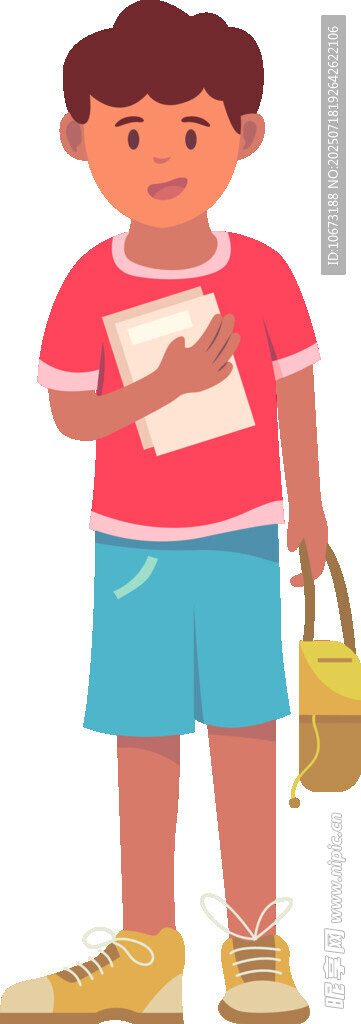 男孩手持书本拎着购物袋