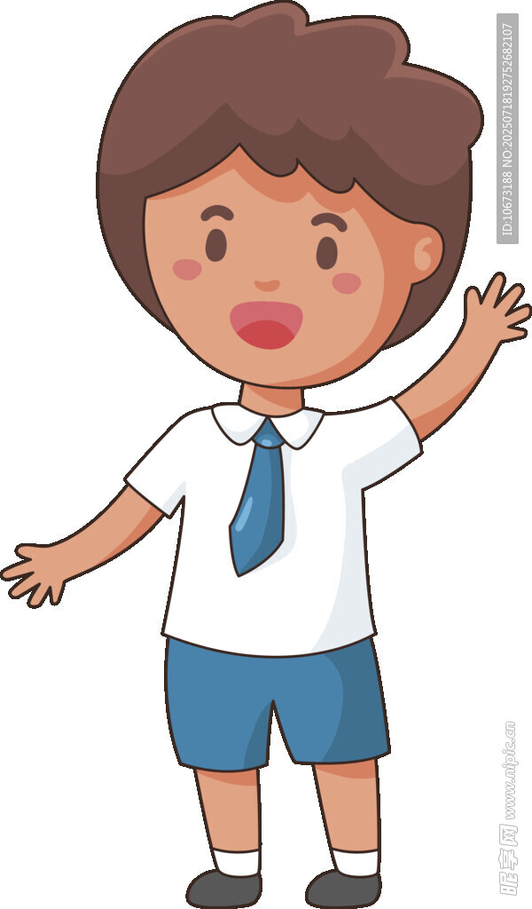 穿校服挥手的小男孩