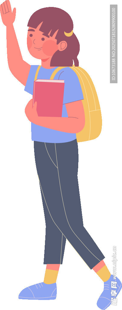 背着书包上学的活力女孩