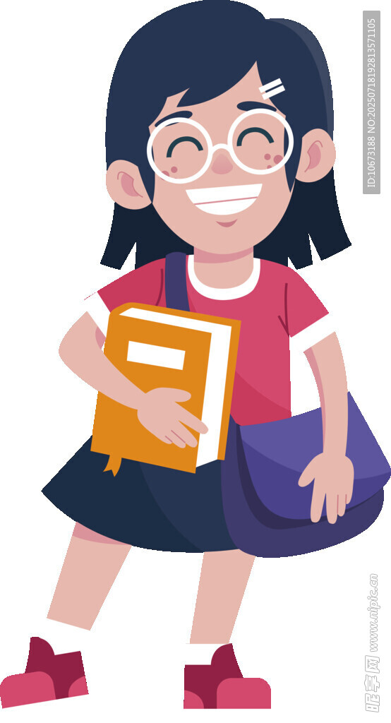 背着书包的可爱上学女孩