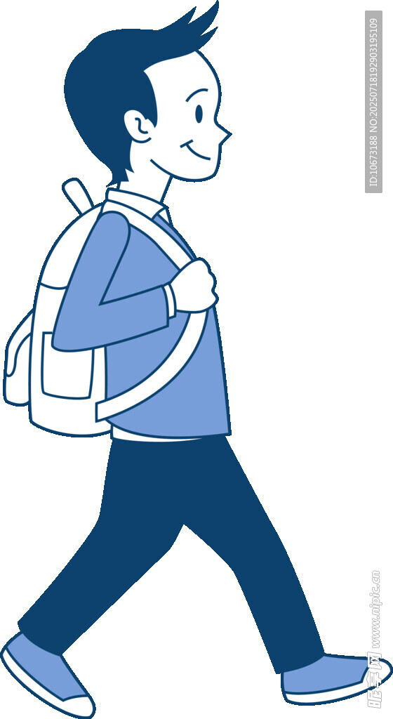 背着书包行走的少年