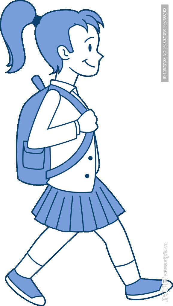 背着书包上学的小女孩